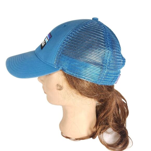 Patagonia Unisex P-6 Lopro Logo OS Blue Distressed Snapback Trucker Cap Hat - Picture 2 of 10